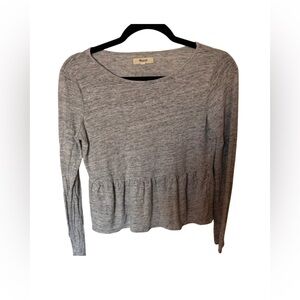 Madewell Heather Gray Long Sleeve Peplum Top